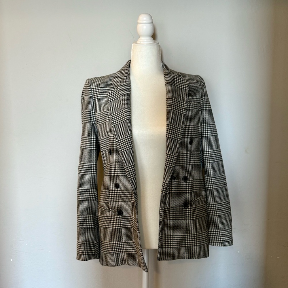 ZARA WOMAN Double-Breasted Blazer – Houndstooth Check (Small)